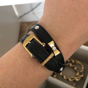 Henri Bendel Black and Gold Leather Wrap Bracelet